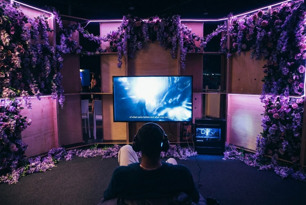 A visitor watching Protopica inside the Sonar+D installation in Barcelona